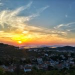 Sunset over seaside town of Murter in Croatia.