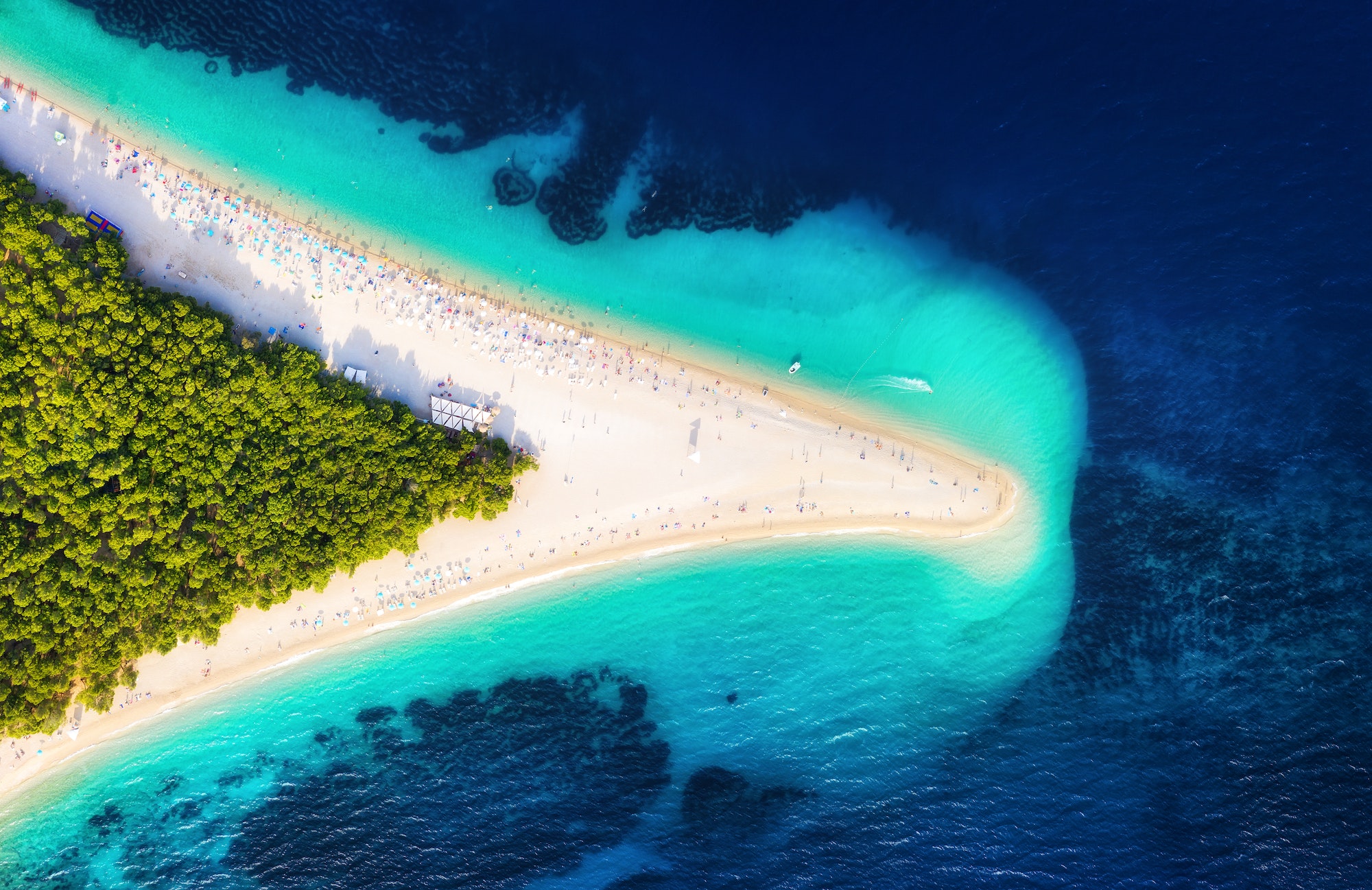 Zlatni rat beach, Hvar island, Croatia. Aerial landscape at the summer time