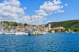 Skradin, Croatia. View on the Skradin and yachts in Krka national park in Croatia
